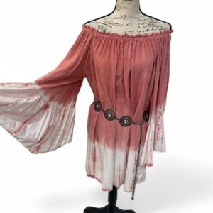 Black/Bead Tie Dye Off-Shoulder Boho Peasant Dress Size Large